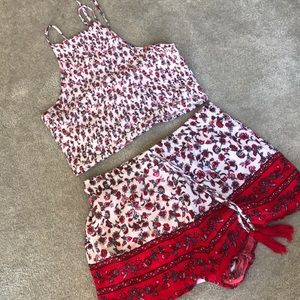 Floral Two Piece Matching Crop Top Shorts Set